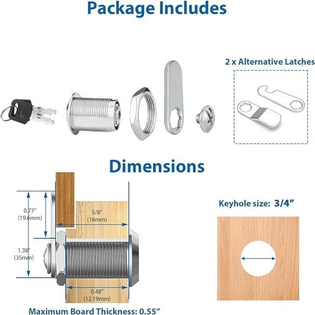 Secure File Drawer Mailbox Replacement Set Zinc Alloy Cabinet Cam Locks