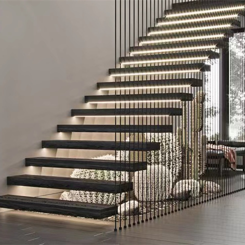 Inside Modern house residential steel stairs floating straight staircase