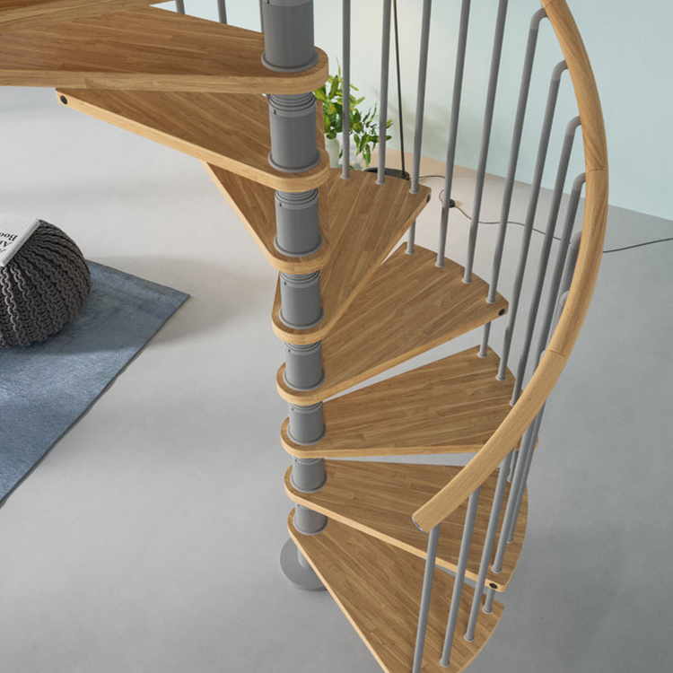 Hot Selling New Style Metal Structure Wood Tread Spiral Stair Case Indoor Modern Interior Railings For Stairs