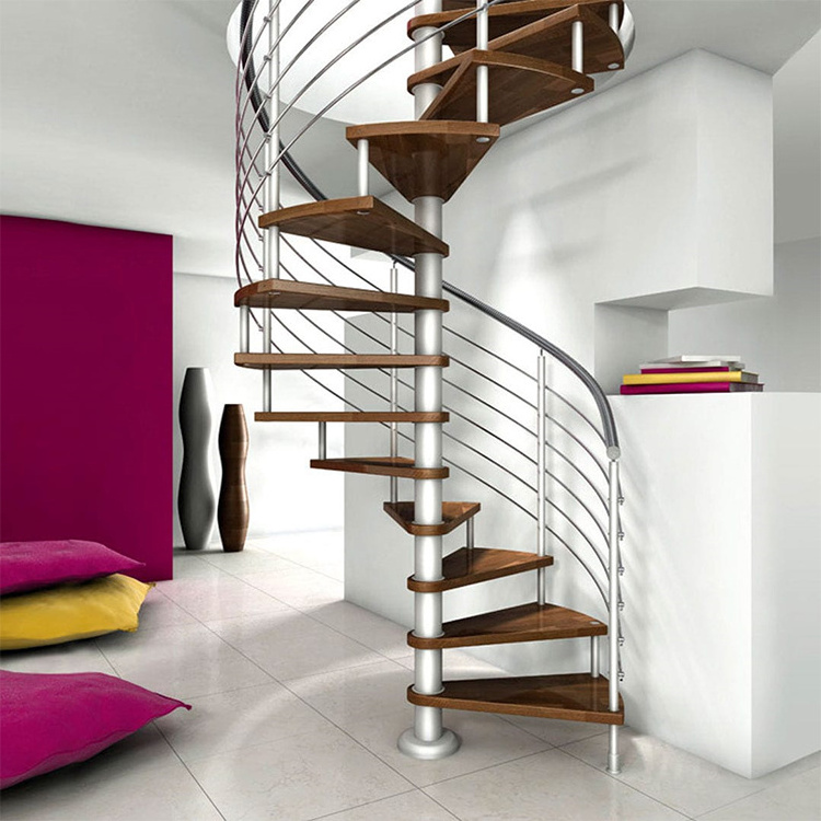 Hot Selling New Style Metal Structure Wood Tread Spiral Stair Case Indoor Modern Interior Railings For Stairs