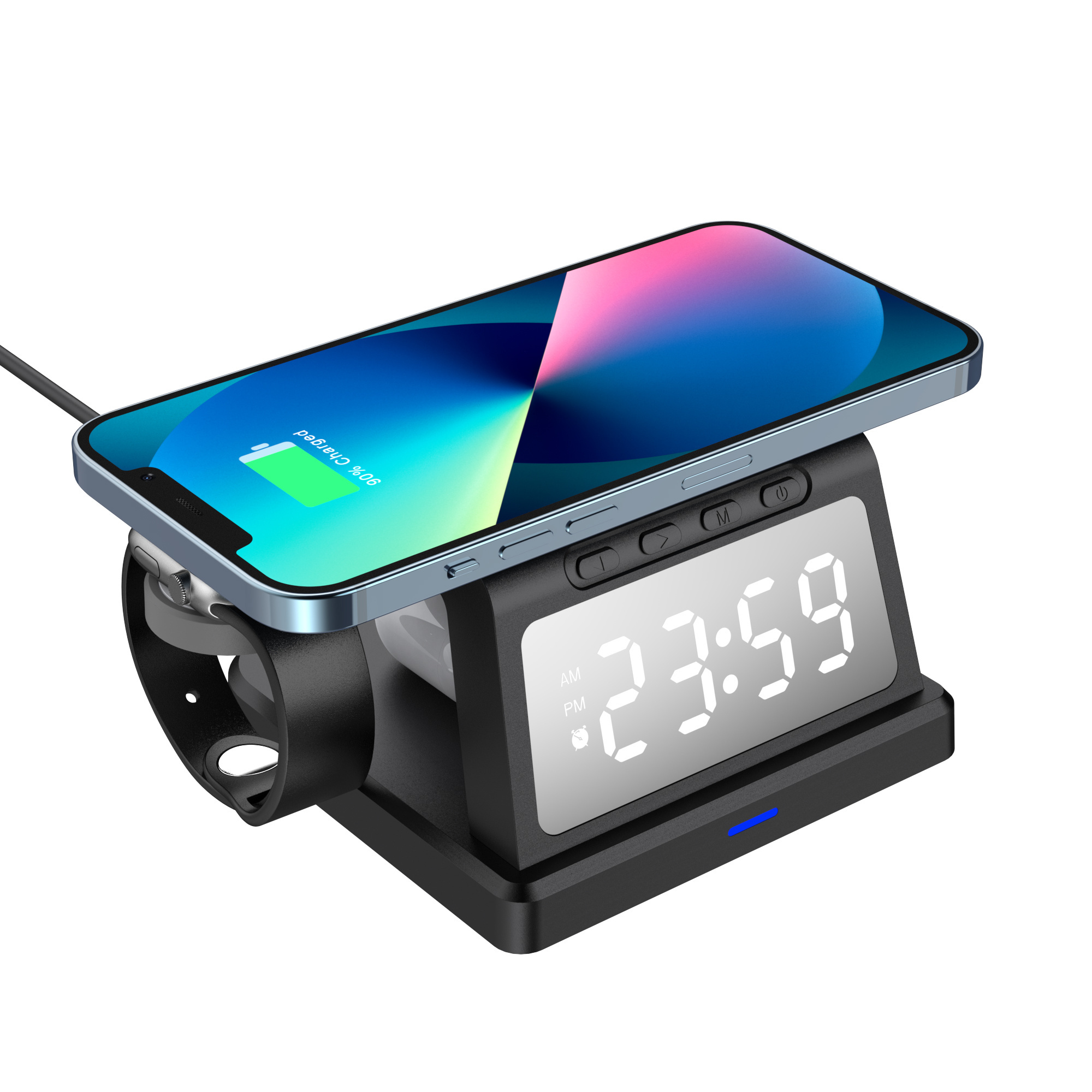 Best seller 2024 trending products smart alarm clock wireless charger 3 in 1 digital alarm clock wireless charger BSCI factory