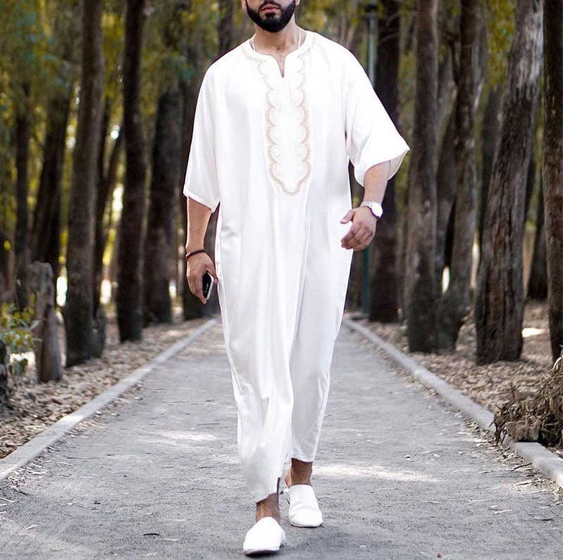 Arab Robe Soft Printing Short Sleeve Long Gown Muslim Dress Men for Male Kaftan Abaya Islamic traditional muslim clothing