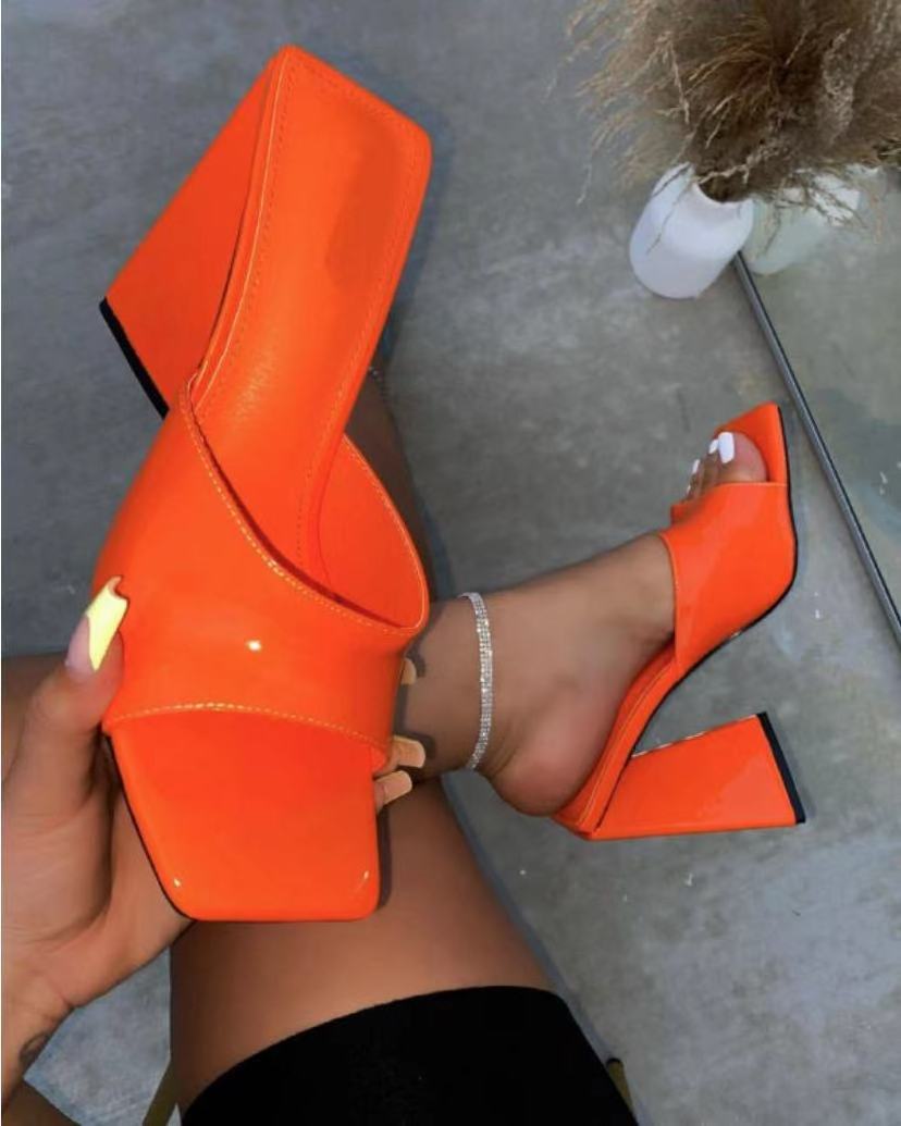 High platform heels chunky square head PU summer party jelly slide sandals  women s high heels platform high heels for ladies