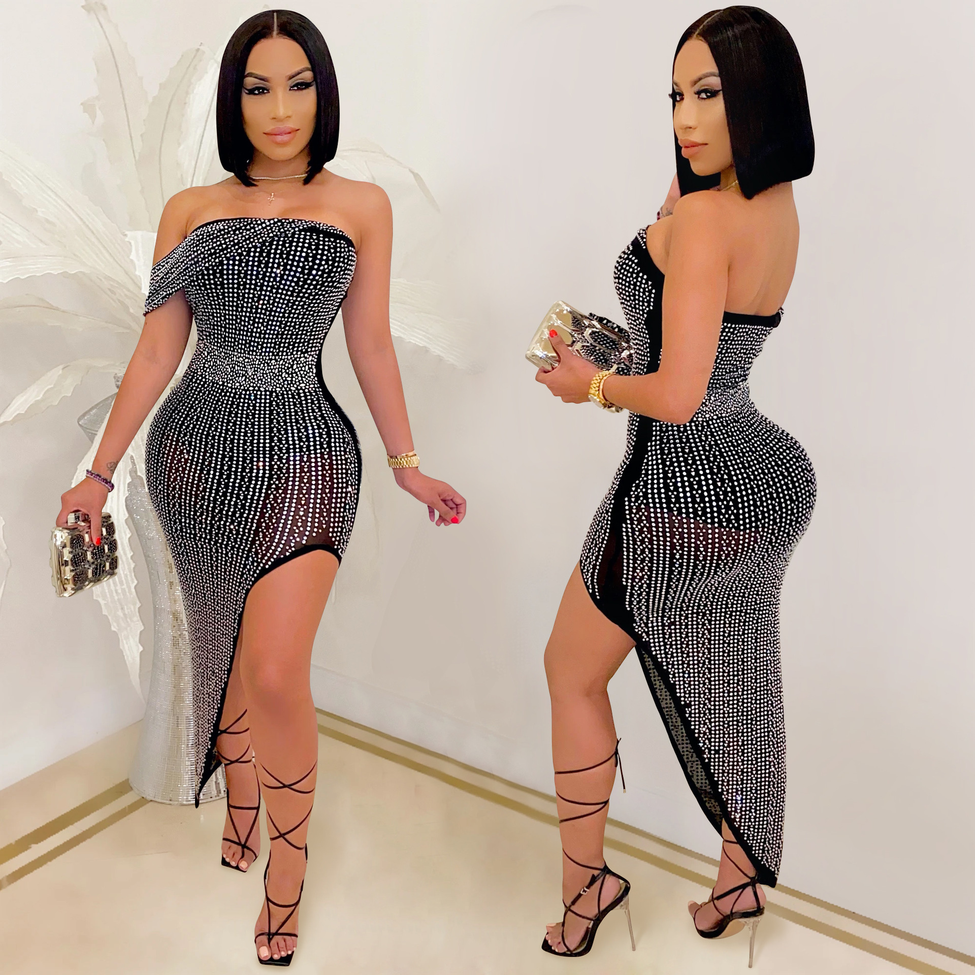 Wholesale Sequined off shoulder sexy women dress mom latest fashion collection dress saudi arabia fashion women dress