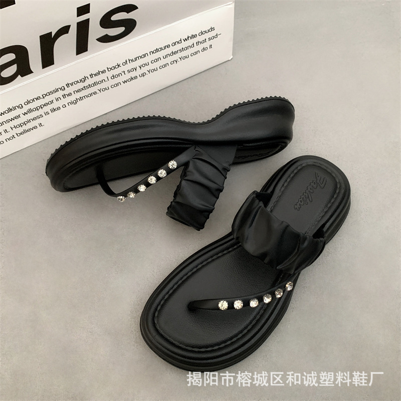 Fashion Women's Thick Soled Flip Flops Summer New Black Casual Square Toe Slippers cheap sandals for women and ladies