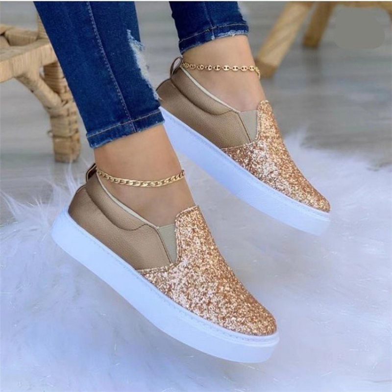 Rhinestone Bling Shining Thick Sole Women's Shoes Casual Sneakers Flat Shoes Slip on Platform Fashion for Women PVC Women Girls