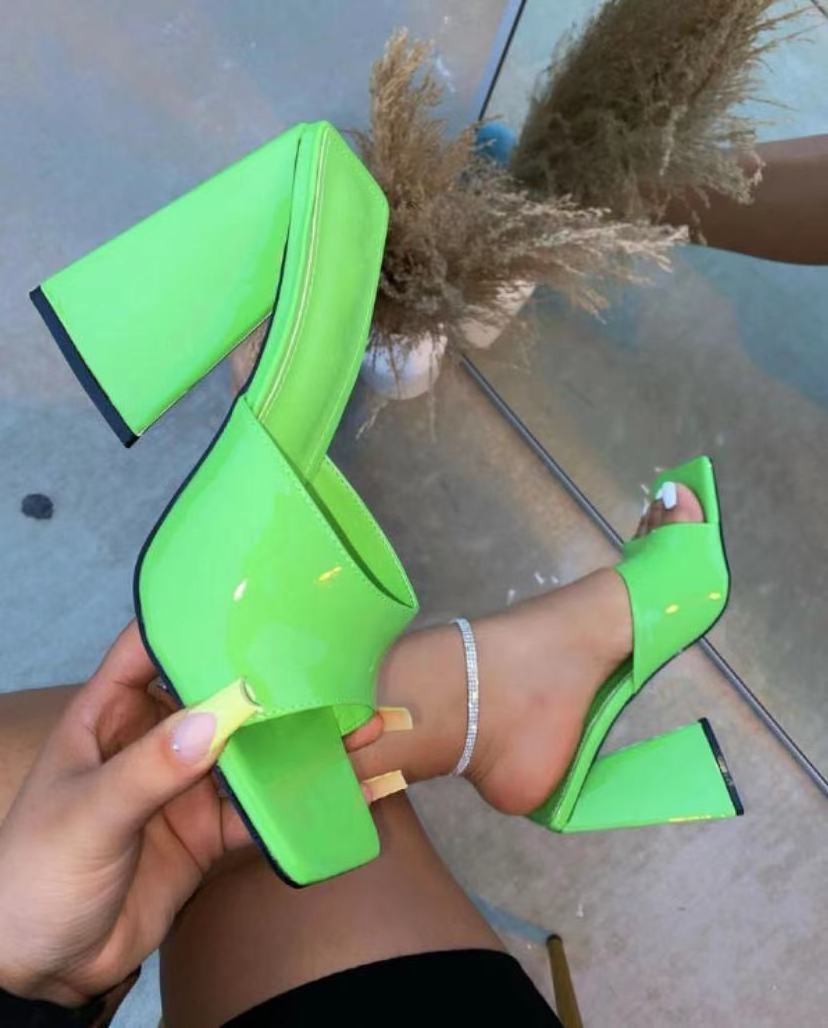 High platform heels chunky square head PU summer party jelly slide sandals  women s high heels platform high heels for ladies