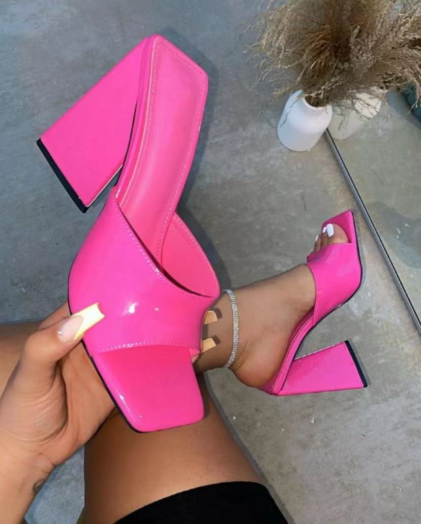 High platform heels chunky square head PU summer party jelly slide sandals  women s high heels platform high heels for ladies