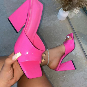 High platform heels chunky square head PU summer party jelly slide sandals  women s high heels platform high heels for ladies