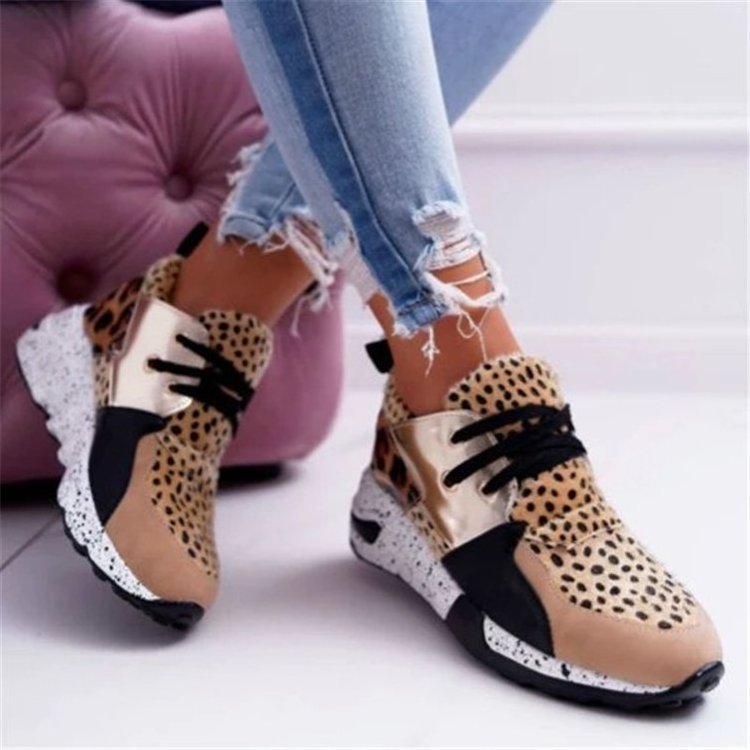 Leopard-print color casual sneakers thick-soled old shoes  luxury sneakers womens