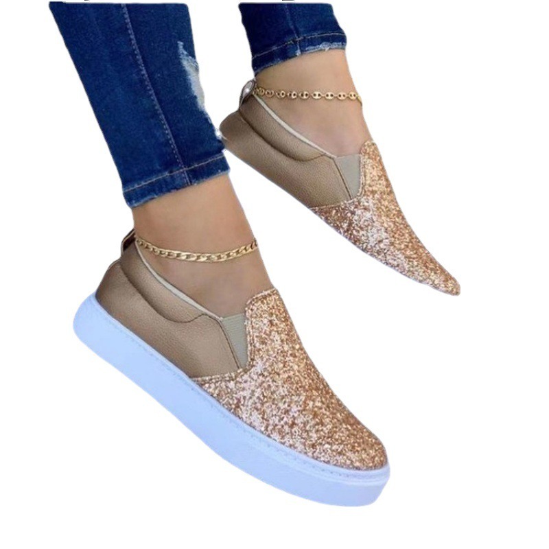 Rhinestone Bling Shining Thick Sole Women's Shoes Casual Sneakers Flat Shoes Slip on Platform Fashion for Women PVC Women Girls