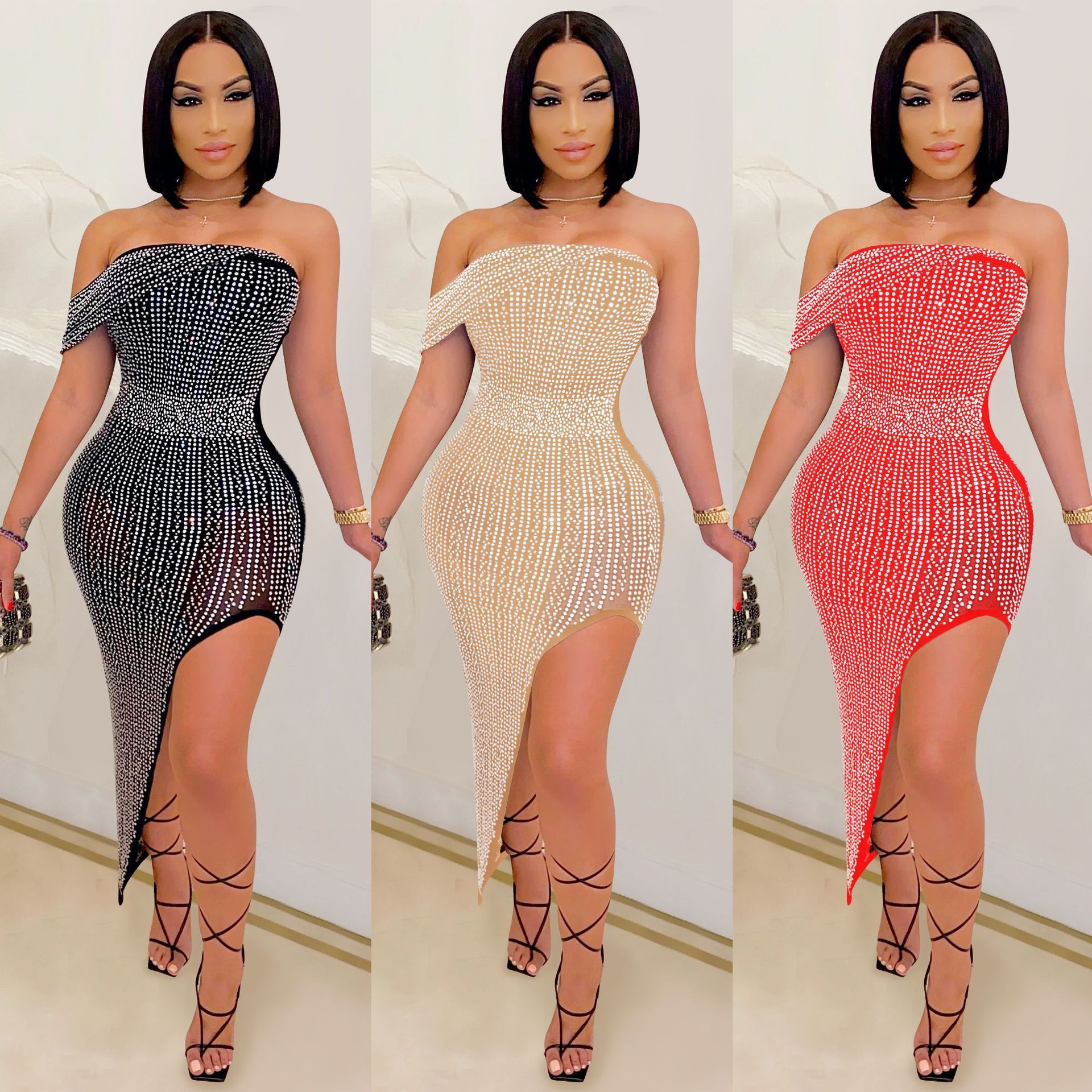 Wholesale Sequined off shoulder sexy women dress mom latest fashion collection dress saudi arabia fashion women dress