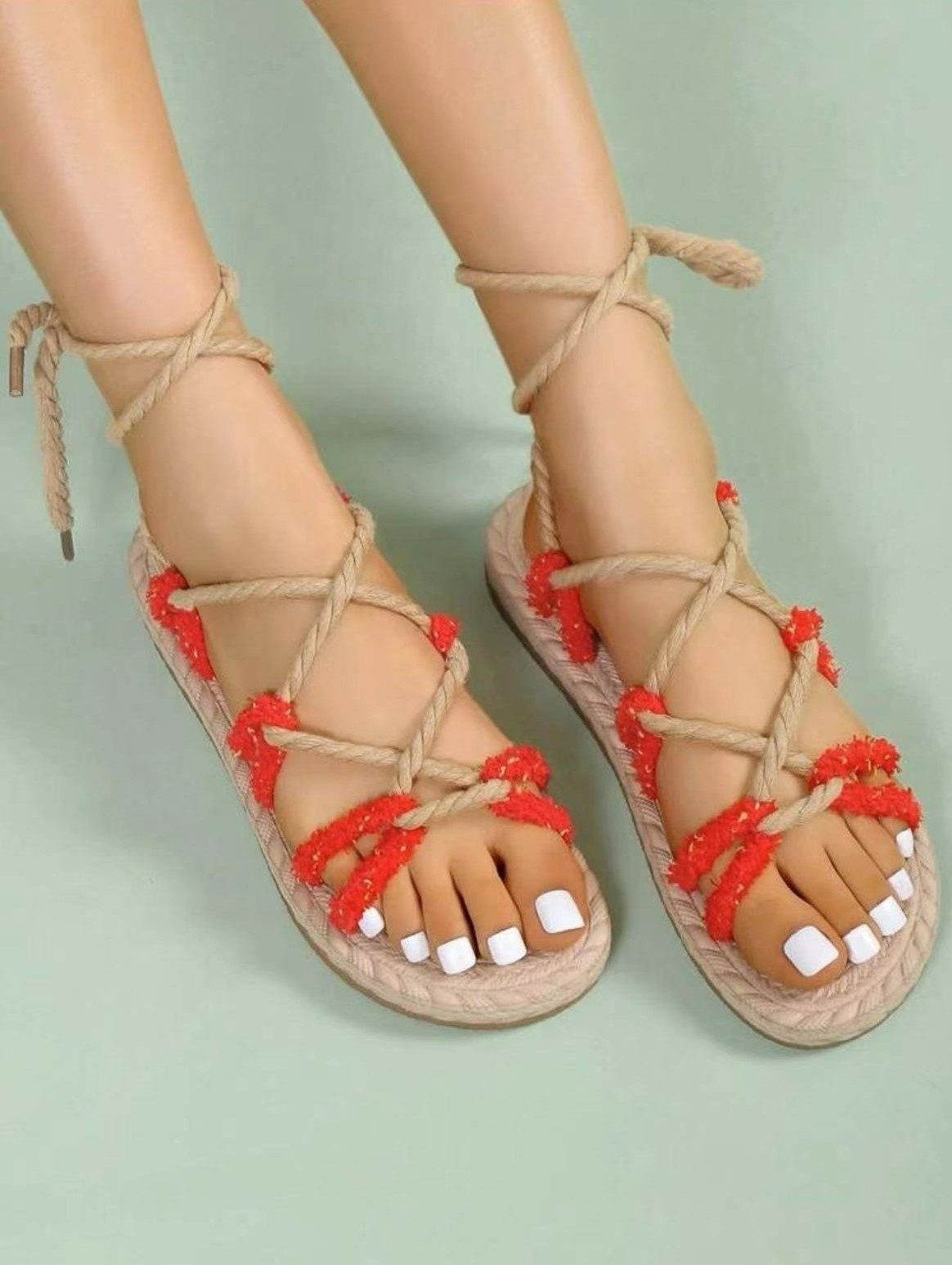 Women's  flat sandals for women summer 2023 lace up rope sandals thick platform casual flip flops sandals for women