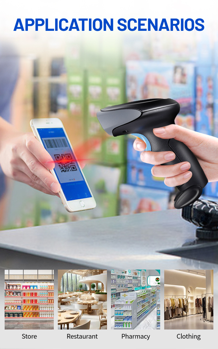 EVAWGIB Cheapest 1D&2D Supermarket Handheld Barcode Scanner Bar Code Reader QR Blue tooth 2.4G Wireless&Wired USB Interface