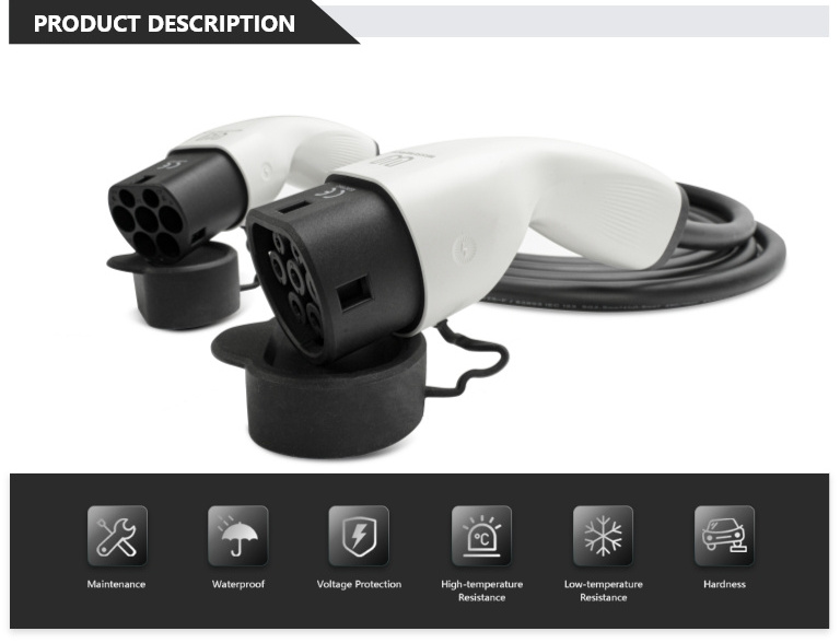 WISSENERGY CE RoHS New Energy IP66 7.2KW 32A Mode 3 5M Pile EVSE Type 1 to Type 2 J1772 EV Charging Cable for BYD