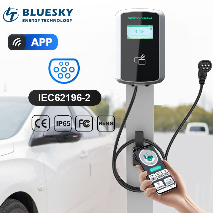 Bluesky smart electric car charging station pole ocpp evse wallbox mobile ev charger station 22kw setec byd