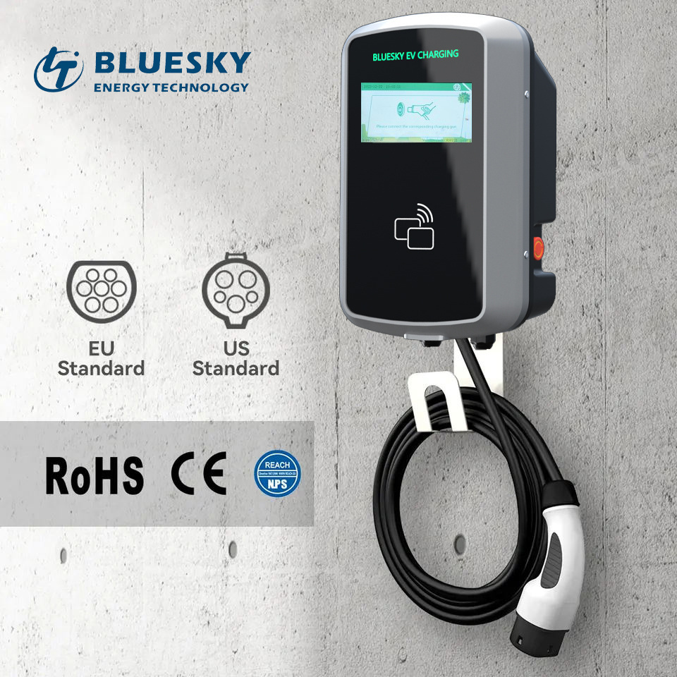 Bluesky smart electric car charging station pole ocpp evse wallbox mobile ev charger station 22kw setec byd