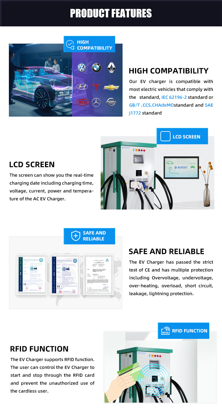 Bluesky 82kw Dc Ev Charger Floor-mounted Ccs Chademo Fast Charging Ev Station Commercial With Ocpp Function