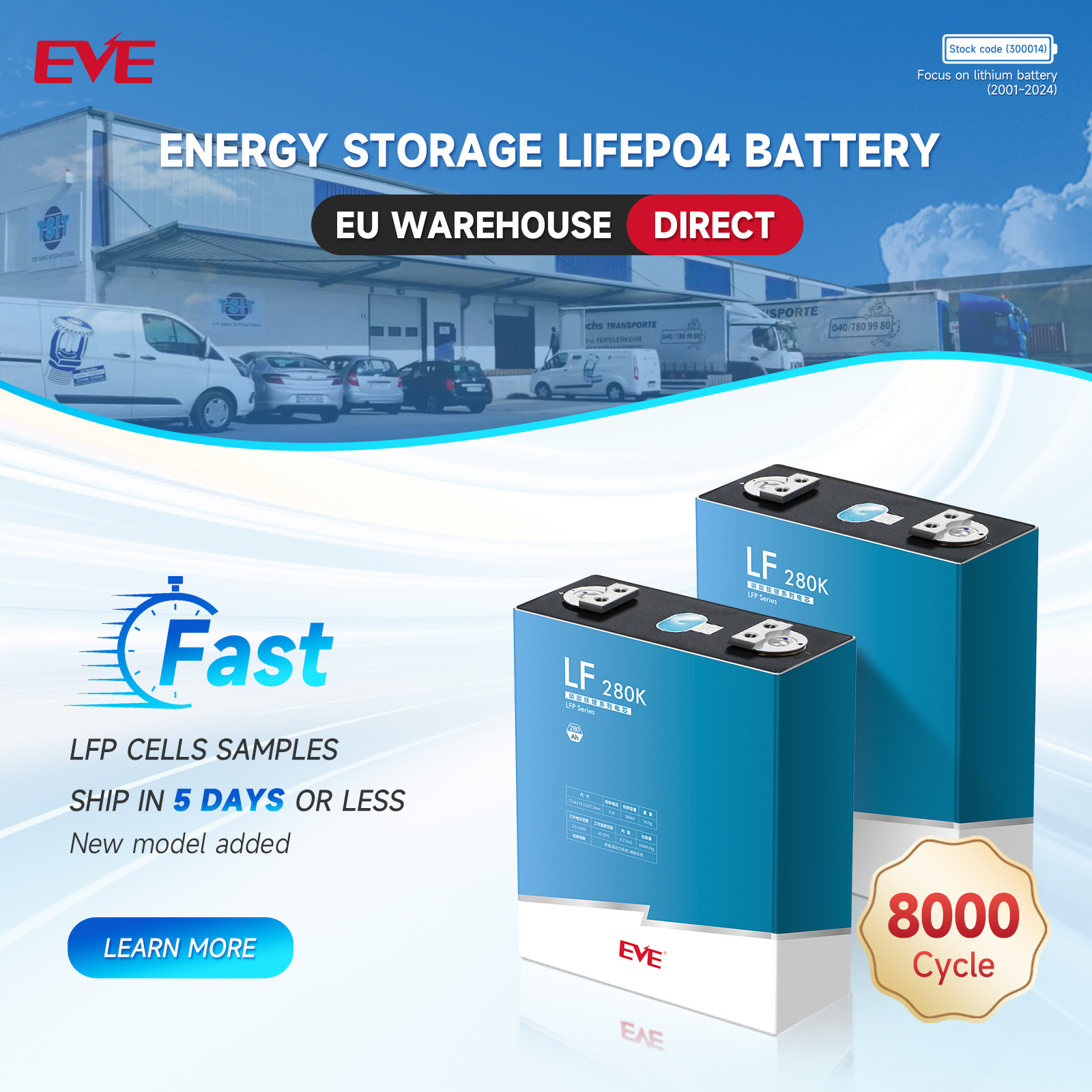 EVE LF280K 8000 Cycles 280 ah 3.2v Prismatic LiFePO4 Battery Cell Solar Energy Storage Systems LF280K Battery