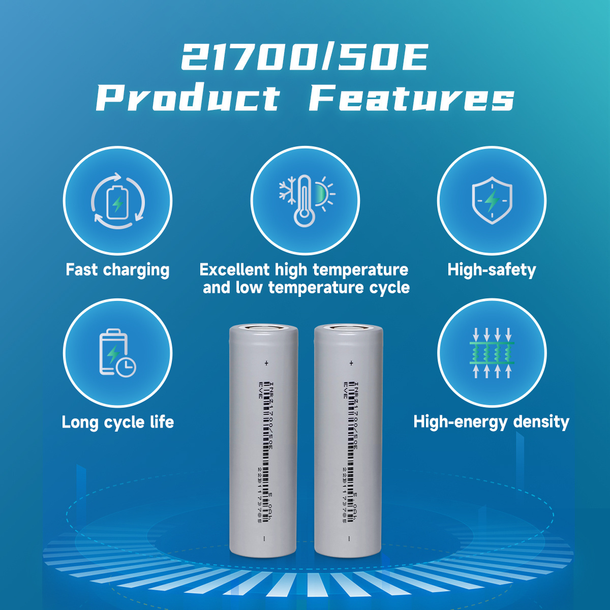 EVE	21700 battery 5000mah 3.7V 21700 li ion 21700 battery 5000mah 21700 flashlight 21700 50E lithium battery pack