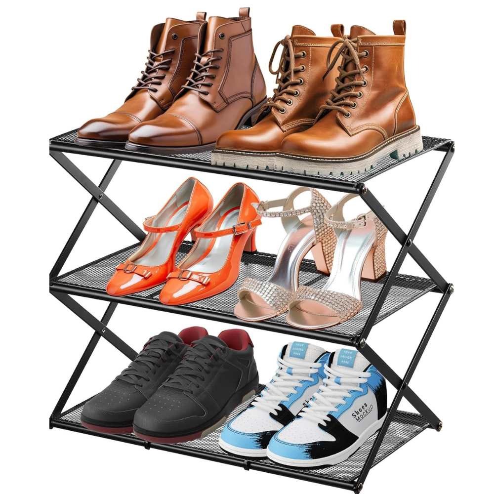 3 tier Small Shoes Rack For Entryway Organizer Metal Foldable Storage Sturdy For Closet Living Room Kitchen Study Area