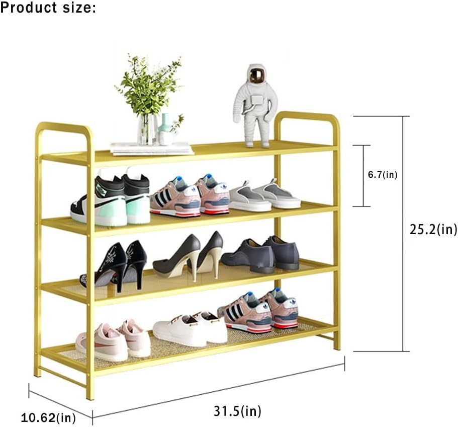 Shoe rack 4 Tier free standing shelf organizer for entryway and for front door entrance metal stand for dorm garage bedroom