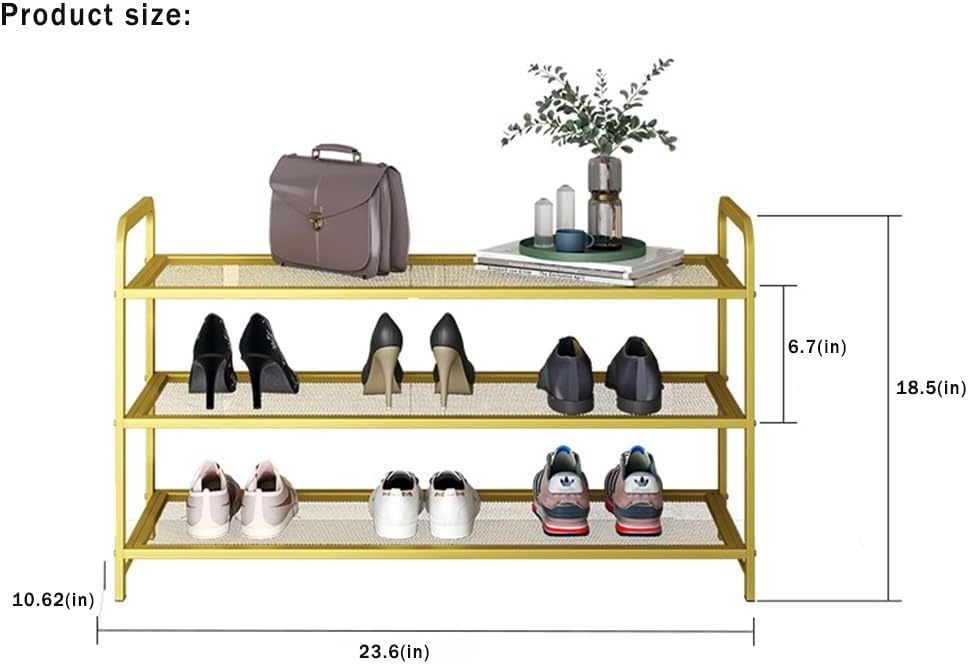 Shoe rack 3 Tier free standing shelf organizer for entryway and for front door entrance metal stand for dorm garage bedroom