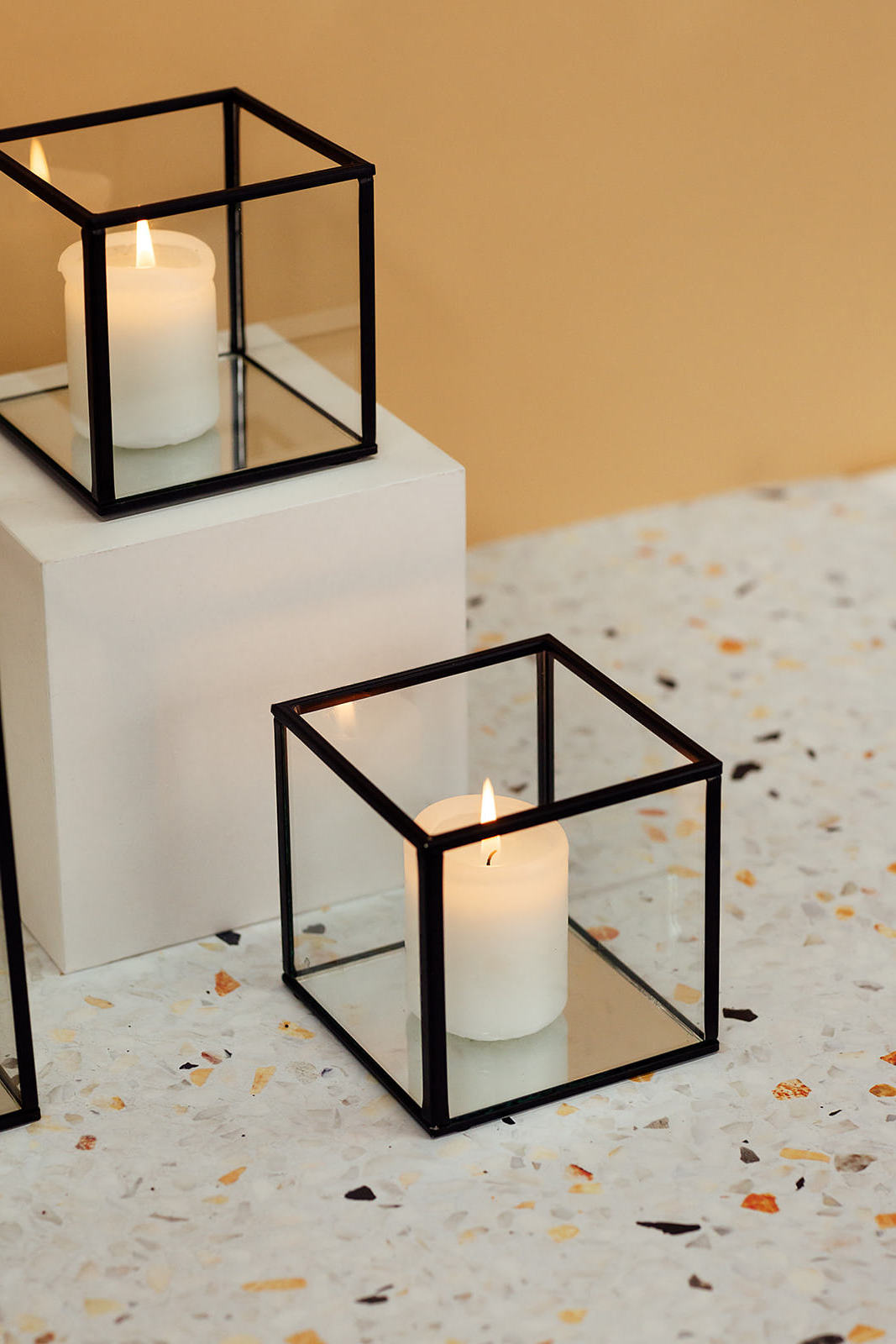 Crystal Glass And Metal Frame Candlestick Holder Tea Light Holder Candle Stand Lantern Clear Square Display Boxes