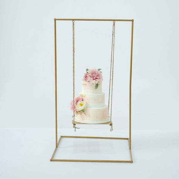 Modern Design Gold Metal Hanging Cake Swing Stand With Base Plate Dessert Display For Fashionable Weddings Birthday Party