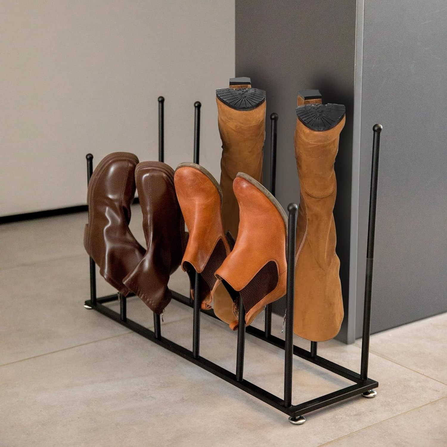 Free Standing Large Boot Rack Holder Tall Boots Storage Black Metal Storage and Organizer Entryway Cabinet Closet Bedroom