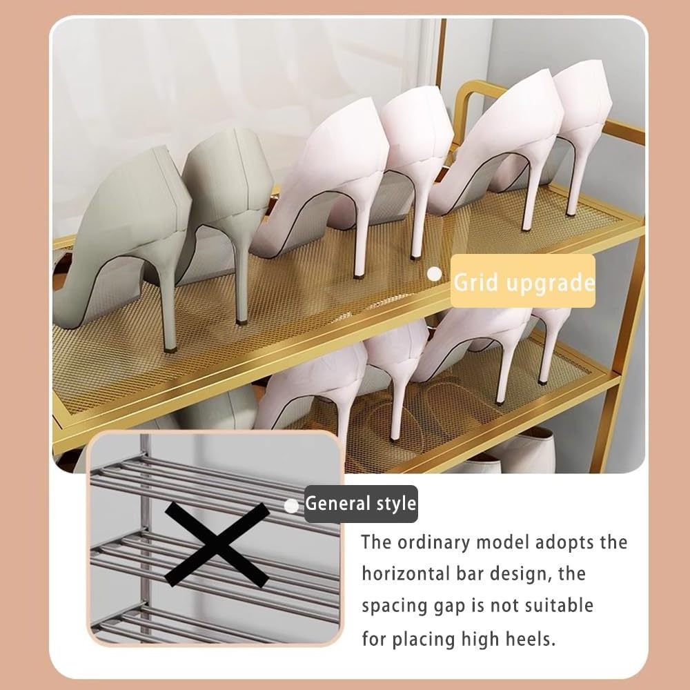 5 Tier free standing shoe shelf organizer rack for entryway and front door entrance metal stand for dorm garage bedroom