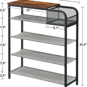 Shoe Rack 5 Tier Storage Organizer with Basket Shelf 4 Fabric Shelves and Top Panel Holds of Shoes for Entryway Steel Frame