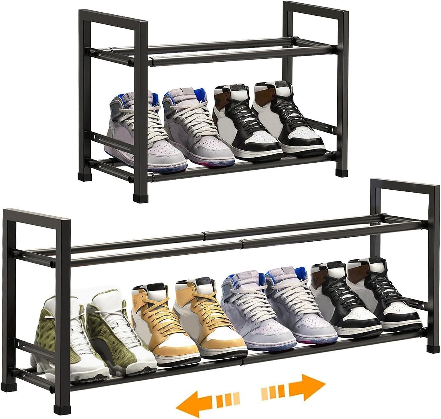 Expandable 2 Tier Shoe Rack Organizer for Closet Dorm Metal for Entryway Small Space Floor Door Hallway Entryway Black