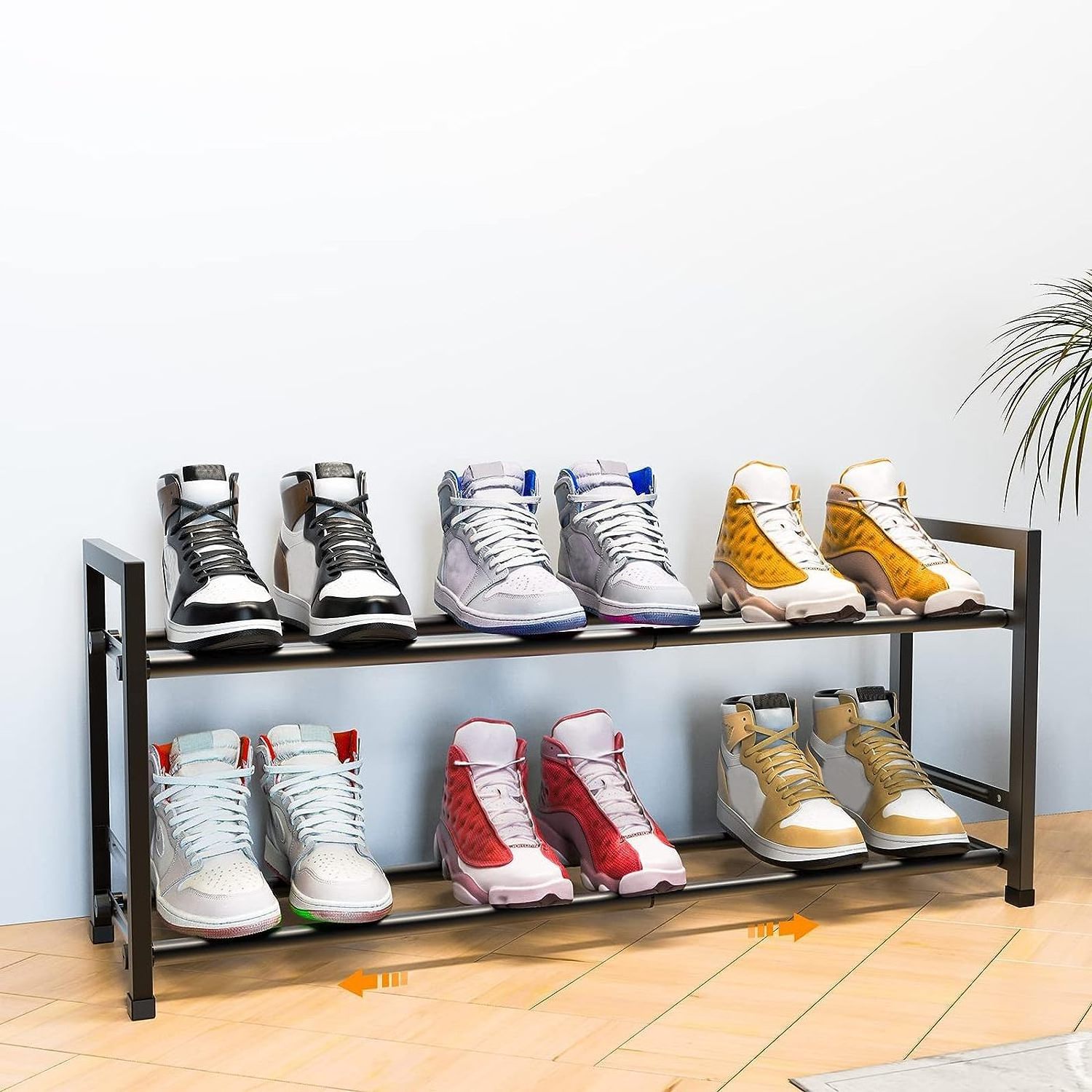 Expandable 2 Tier Shoe Rack Organizer for Closet Dorm Metal for Entryway Small Space Floor Door Hallway Entryway Black