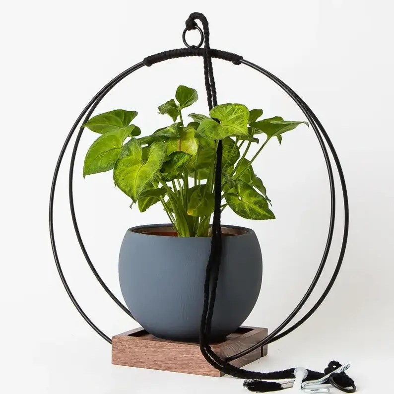 Black Hanging Iron Planter Metal Hanging Plant Pot Iron Plant Hanger Swing Flower Pot Nordic Hanging Planter Modern Hanger