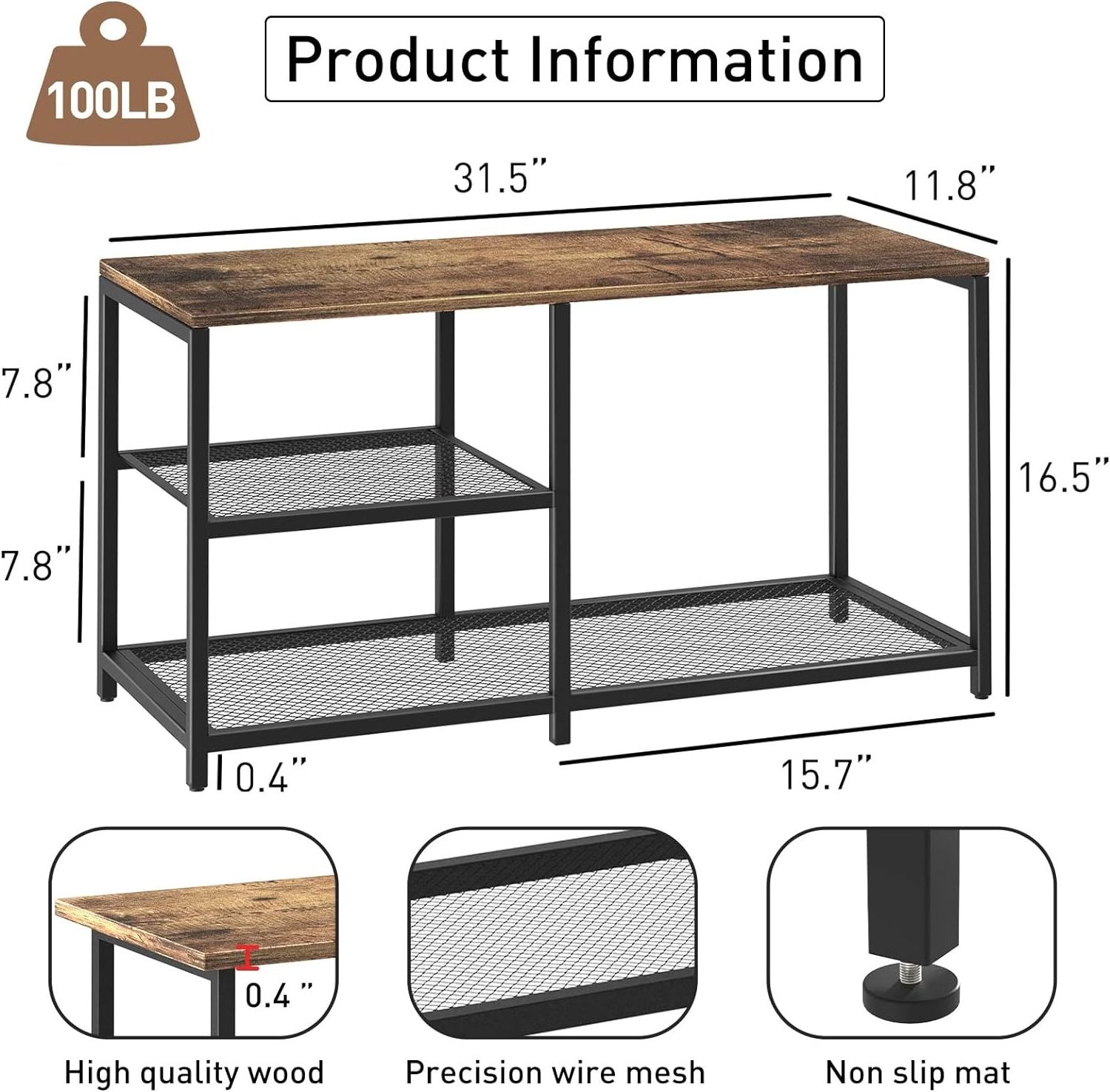 3 Tier Shoe Rack Bench For Entryway Free Standing Shelf With Boot Organizer Rustic Shoe Rack For Small Spacesh With Wood Bench