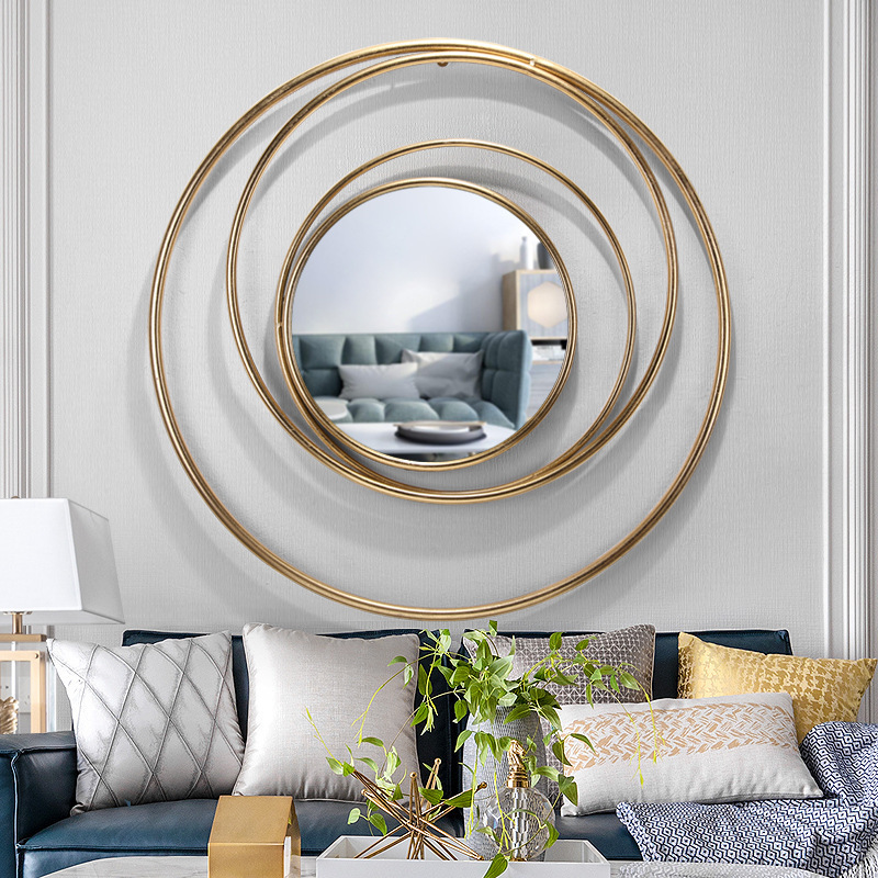 Creative Planet Art Design Gold Wrought Iron Circle Mounted  Hanging Electroplating Metal Wall Mirrors