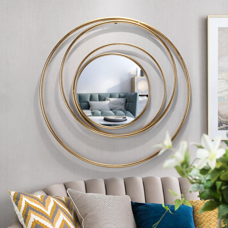 Creative Planet Art Design Gold Wrought Iron Circle Mounted  Hanging Electroplating Metal Wall Mirrors