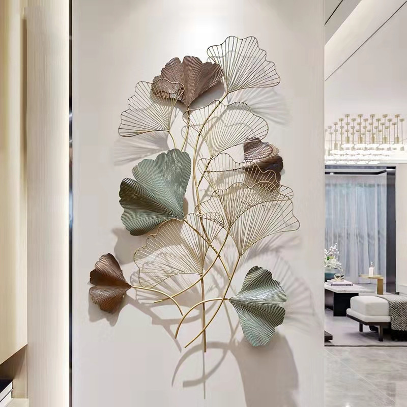 Ginkgo Leaves Luxury Hot Sale Metal Gold Bedroom Home Decoration Indoor Iron Wall Decor