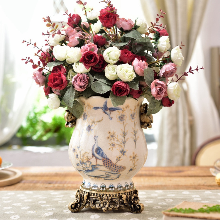 Classic Handmade Antique Flower And Birds Abstract Style Small Size Flower Vase