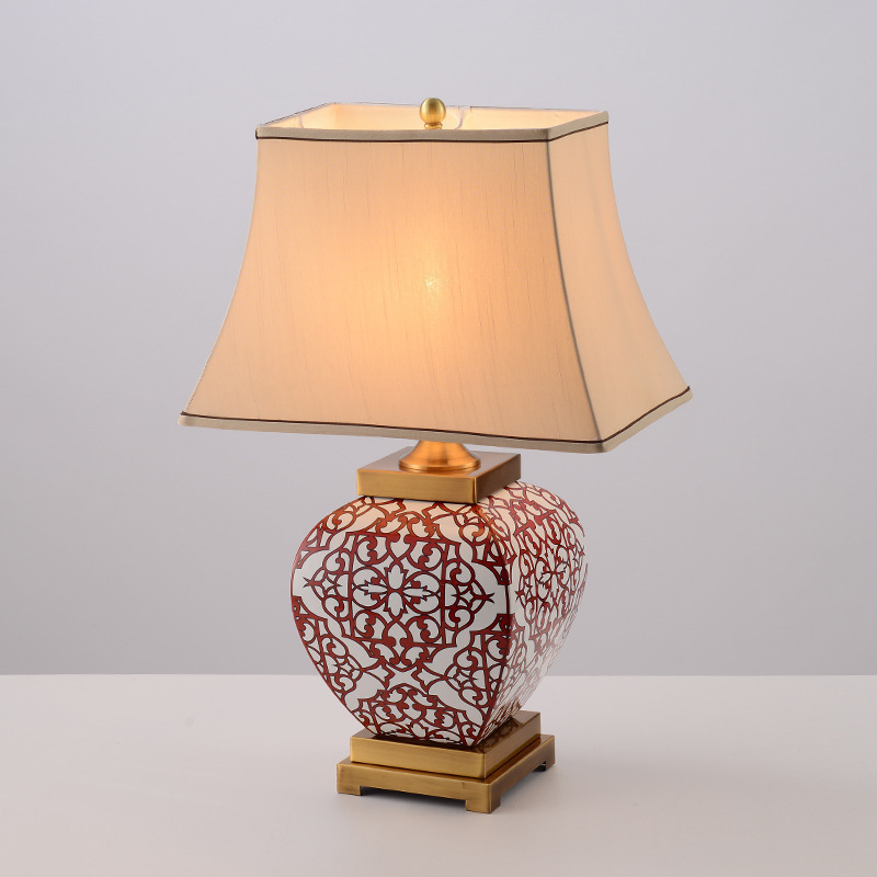 Wedding red home artist decoration large porcelain crafts gift ceramic table lamp