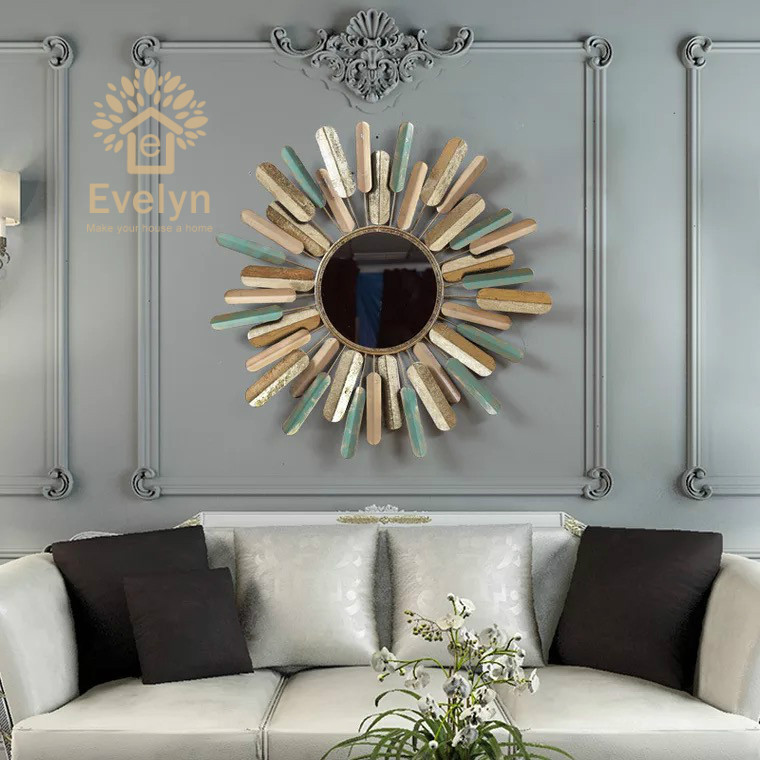 Wholesale stock home fashion 3D iron wrought metal mirror large  wall decor