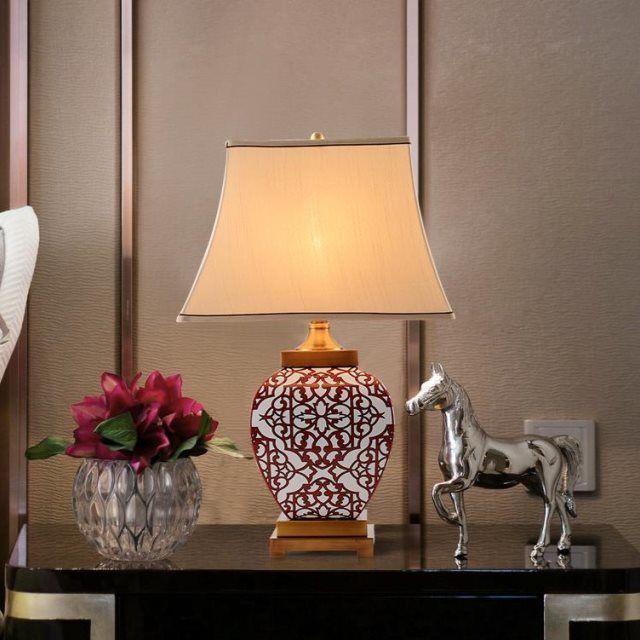 Wedding red home artist decoration large porcelain crafts gift ceramic table lamp