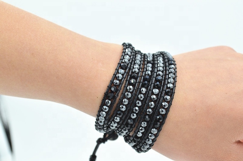 Wholesale Fashion Handmade Boho Jewelry Black Nature Stone Bead Bracelets Jewelry