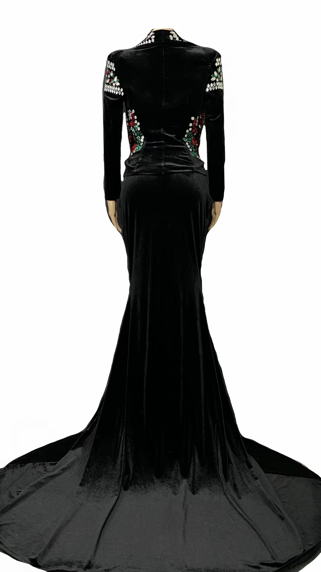 Luxury Black Velvet Deep V Crystal Blazer Mermaid Evening Gown Sexy Ballroom Dance Night Dresses For Woman Wedding Party Dress