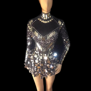 2023 Shiny A Line Mirror Sequins Party Gowns Short Prom Dress Show Dancer Stage Performance Costume Women Sexy Mini Club Dress