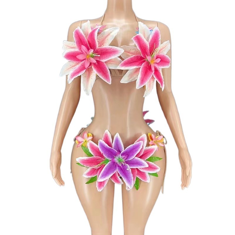 Christia Bella Designer Club Party Stripper Dancewear Sexy Halter Bikini 2022 Woman Swimwear Beach Wear Flower String Bikini Set