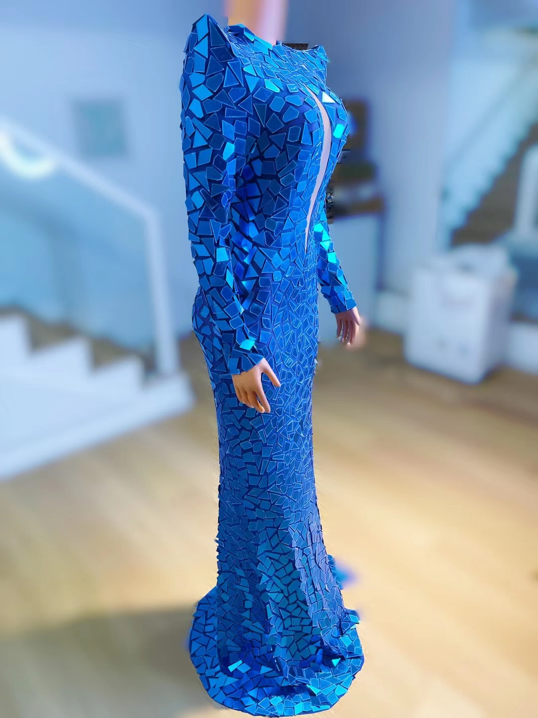 Elegant Long Sleeve Mirror Sequins Women Prom Gowns Slim Fit Birthday Wedding Formal Dress Sexy Long Mermaid Evening Dresses