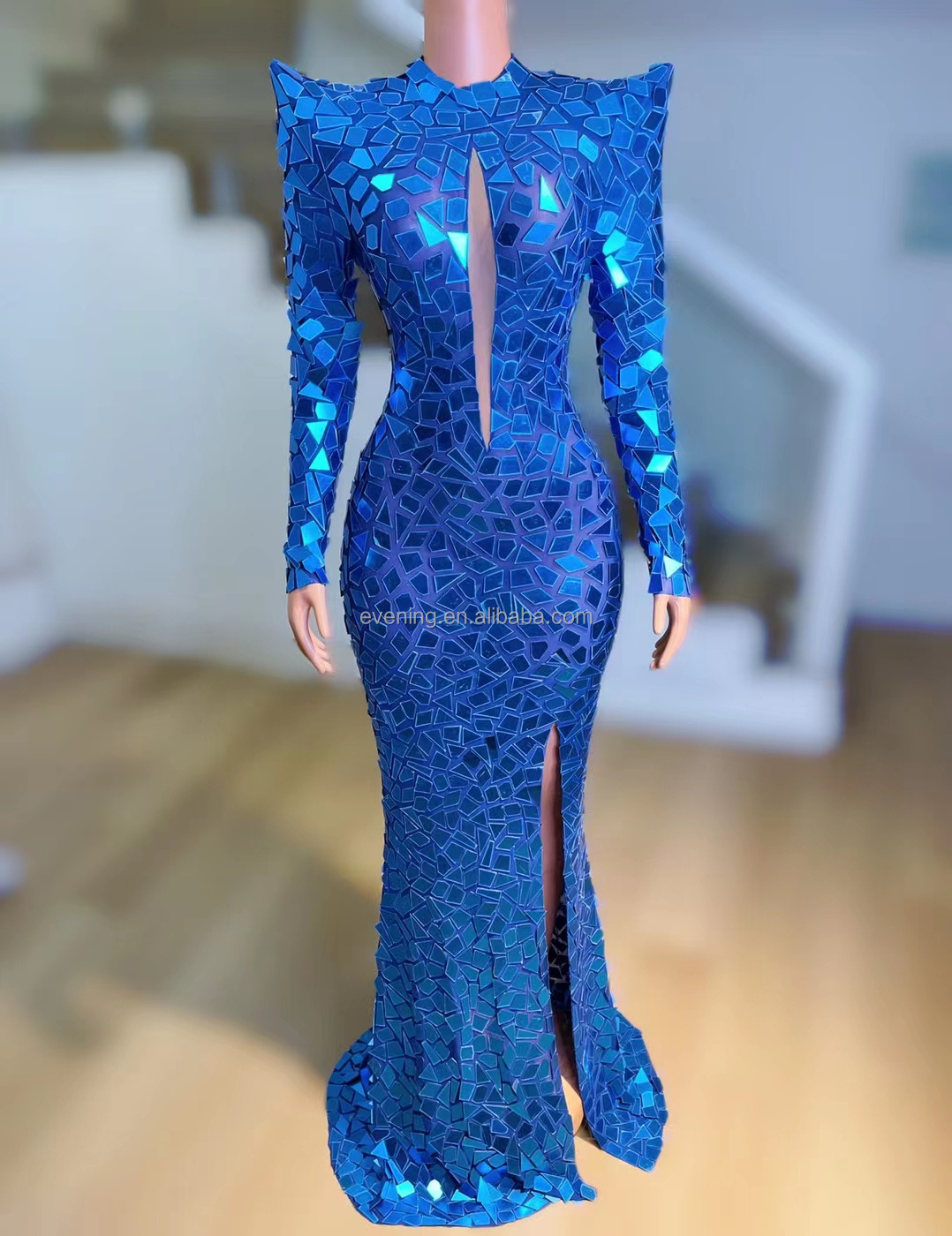 Elegant Long Sleeve Mirror Sequins Women Prom Gowns Slim Fit Birthday Wedding Formal Dress Sexy Long Mermaid Evening Dresses