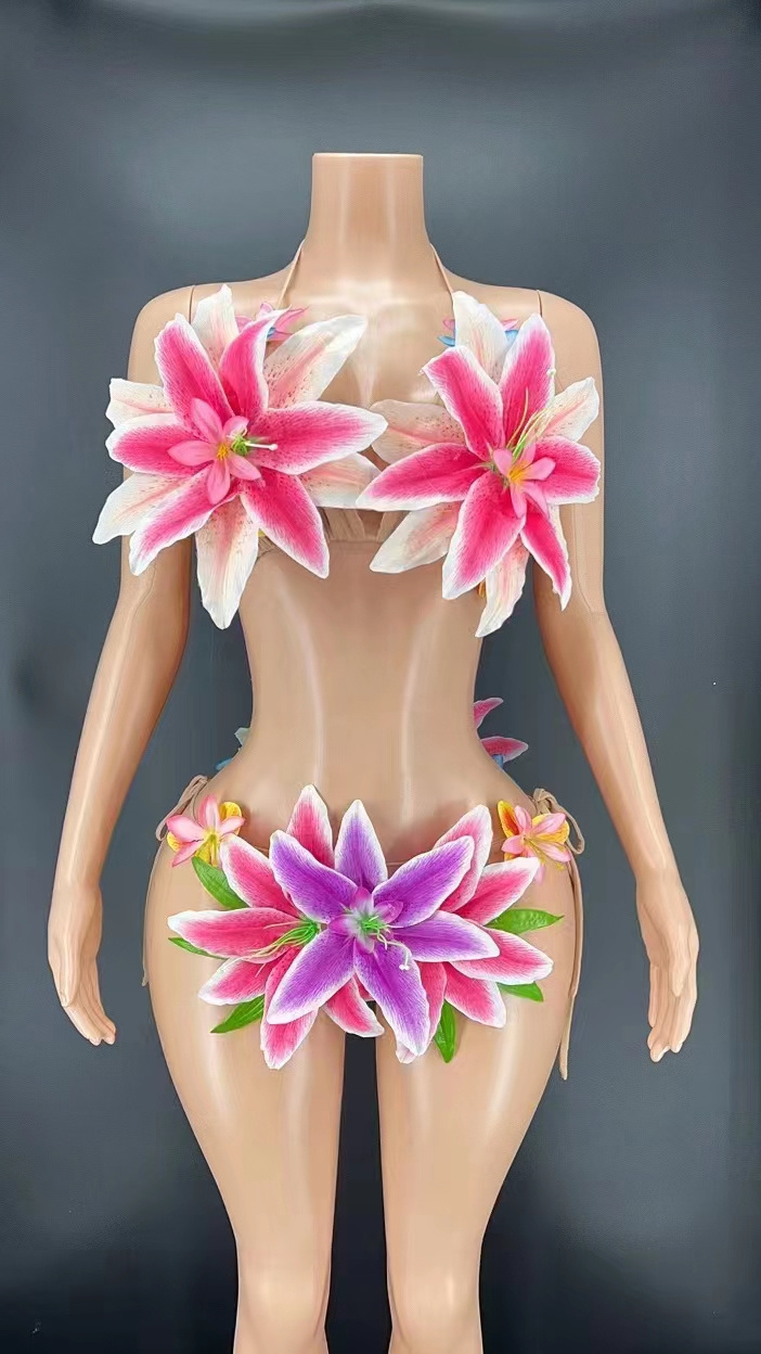 Christia Bella Designer Club Party Stripper Dancewear Sexy Halter Bikini 2022 Woman Swimwear Beach Wear Flower String Bikini Set